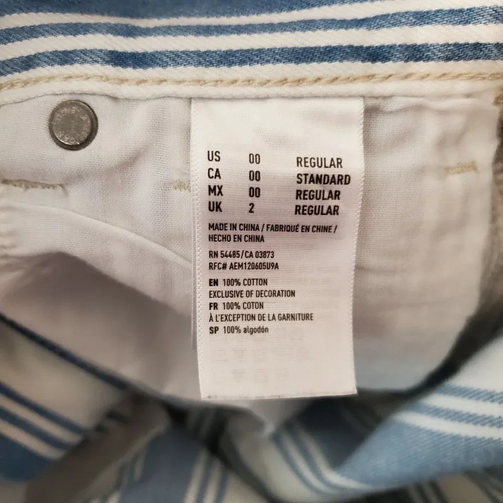 American Eagle 00 Mom Jeans High‎ Rise Blue White Striped Denim Preppy Coastal